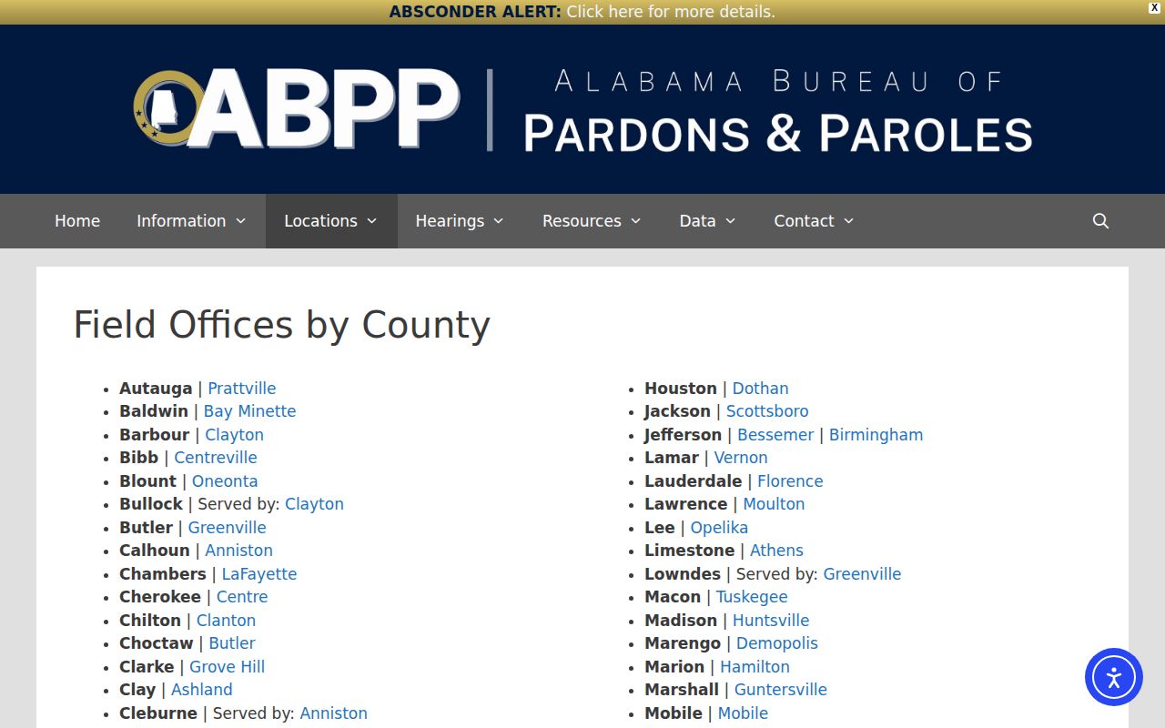 Alabama parole and probation offices for released inmates